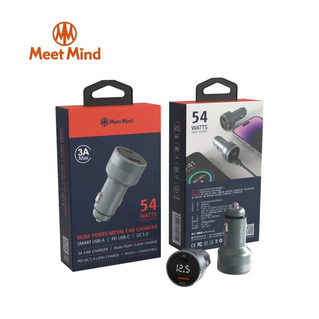 MeetMind PD+QC 54W 鋁合金顯示型車用快充