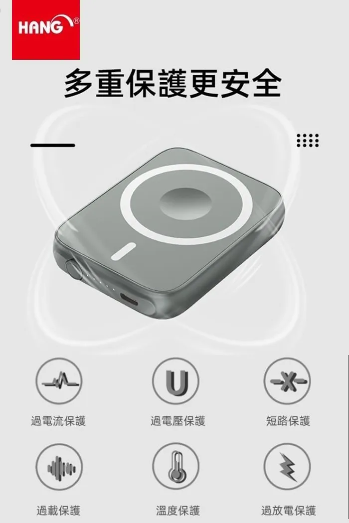 灰-HANG磁吸三合一無線充行動電源