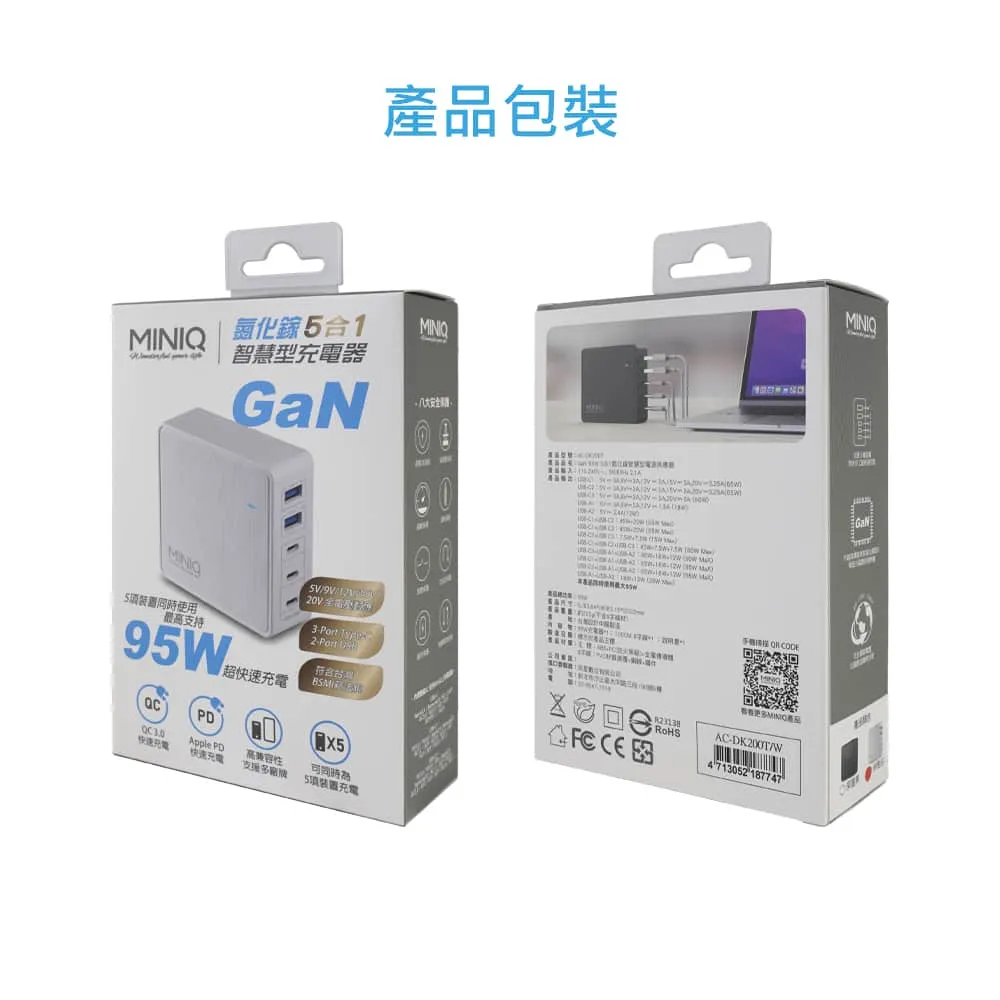MINIQ DK200T 95W 五合一 氮化鎵 電源供應器
