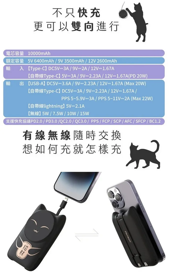 黃 POLYBATT療瘉貓 22W 磁吸無線行動電源