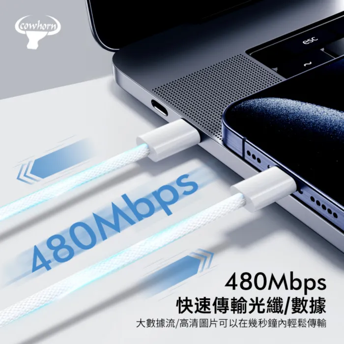 白-牛角-LC1編織白線-2米-USB C to TC