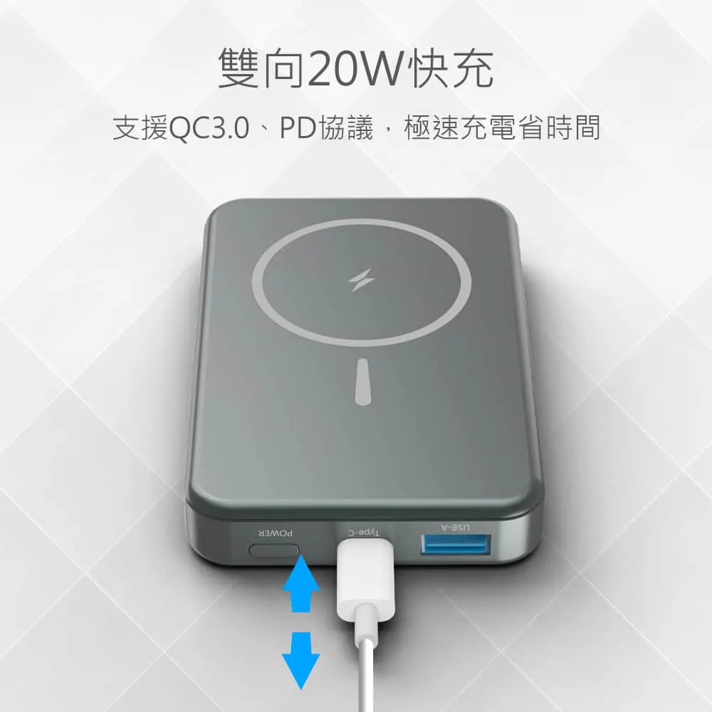 MINIQ 數顯鋁合金/10000mAh/15W磁吸式無線閃充行動電源
