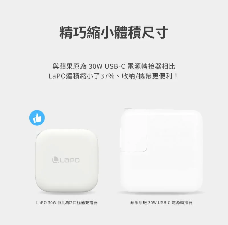 LaPO 30W 氮化鎵2口極速充電器 Lch30
