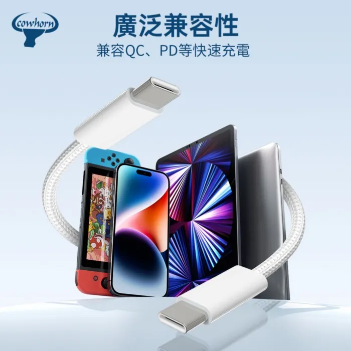 白-牛角-LC1編織白線-1米-USB C to TC