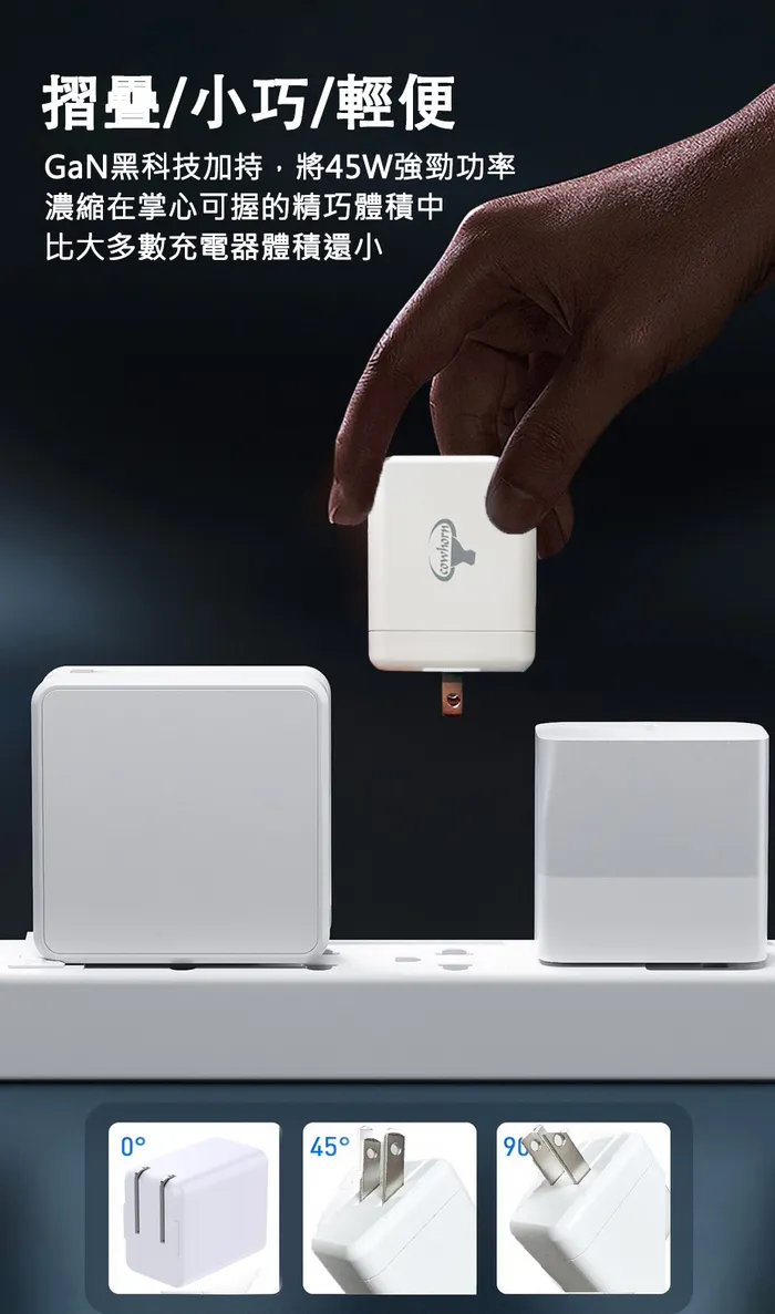 Cowhorn牛角45W PD雙孔氮化鎵快充旅充頭