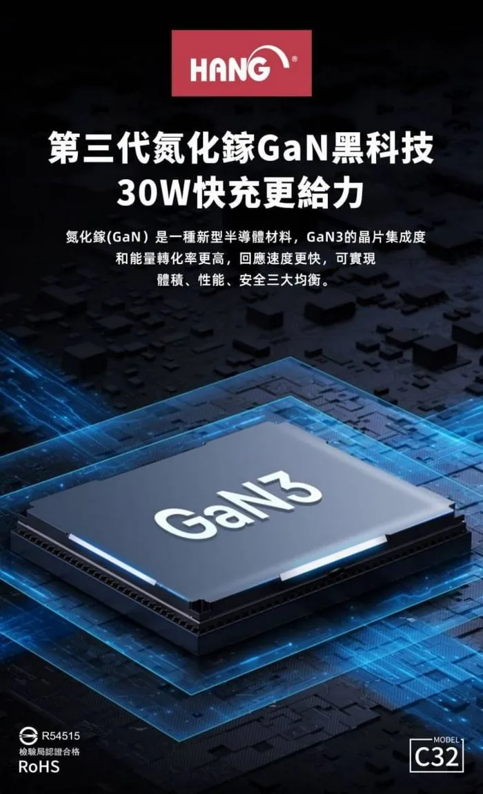  (PD+QC+PPS) 30W C32 氮化鎵 快速閃充電器(HANG)