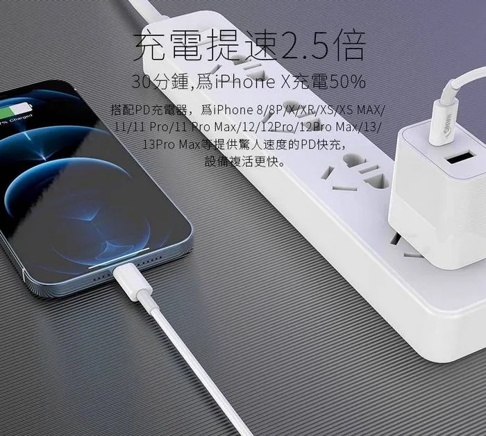 白(PD+QC) C62 快速充電器+白PD線