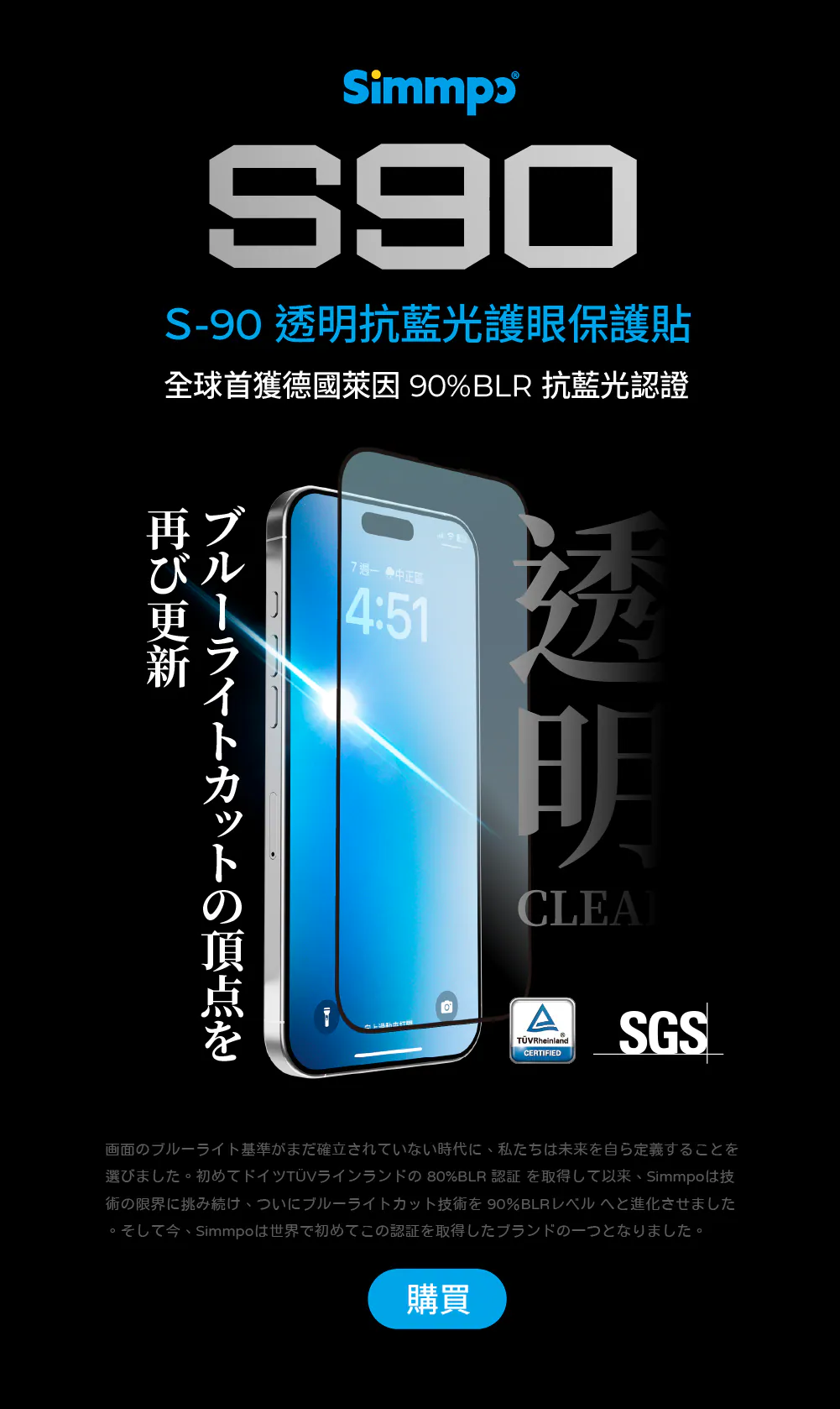 SIMMPO 15 Pro 抗藍光玻璃貼 S90