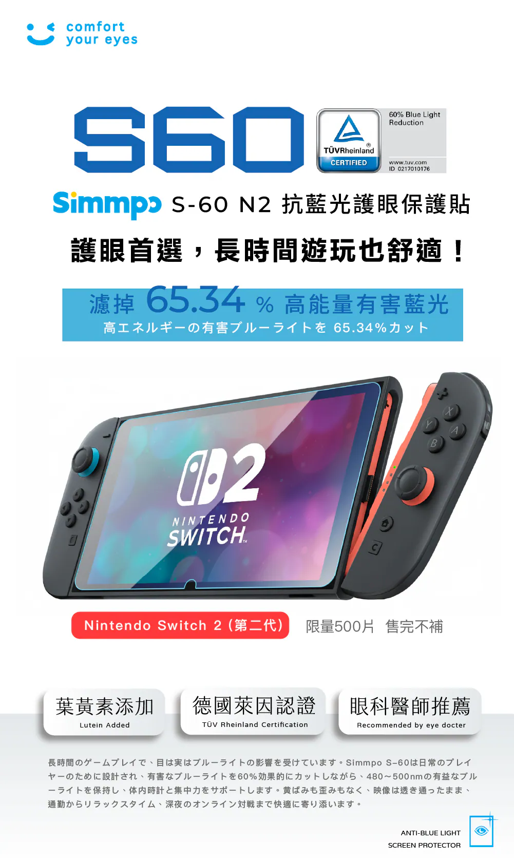 SIMMPO SWITCH-2 S60抗藍光簡單貼