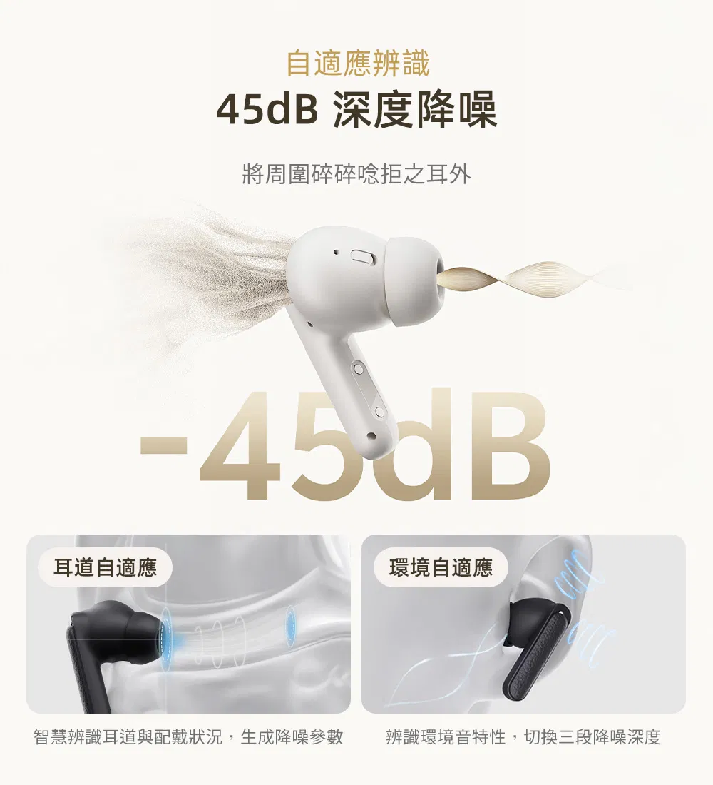 淺灰 QCY HT15 主動降噪真無線藍牙耳機
