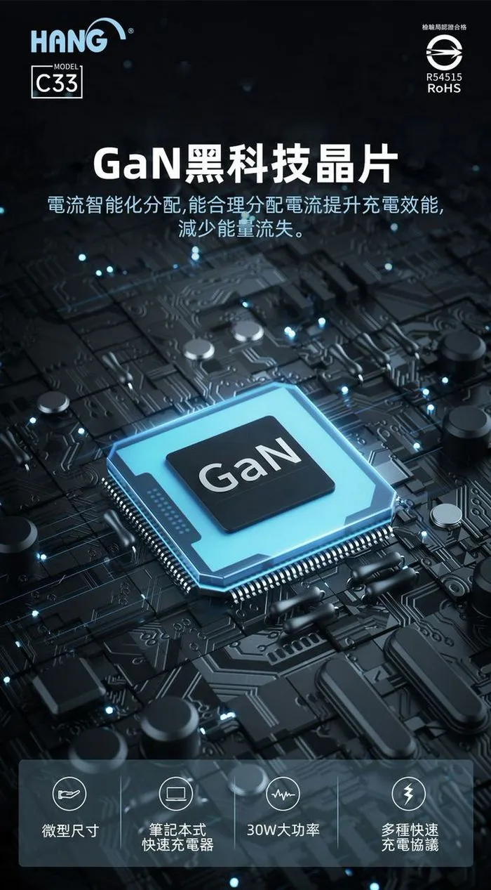  (PD+QC) C33 30W 氮化鎵充電器(HANG)