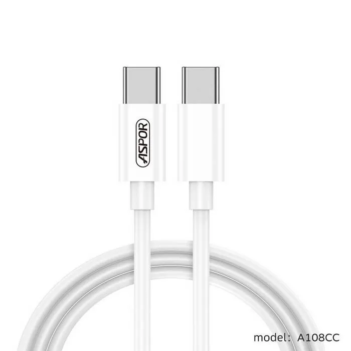 白-A108 C TO C 100W 快充充電線-ASPOR