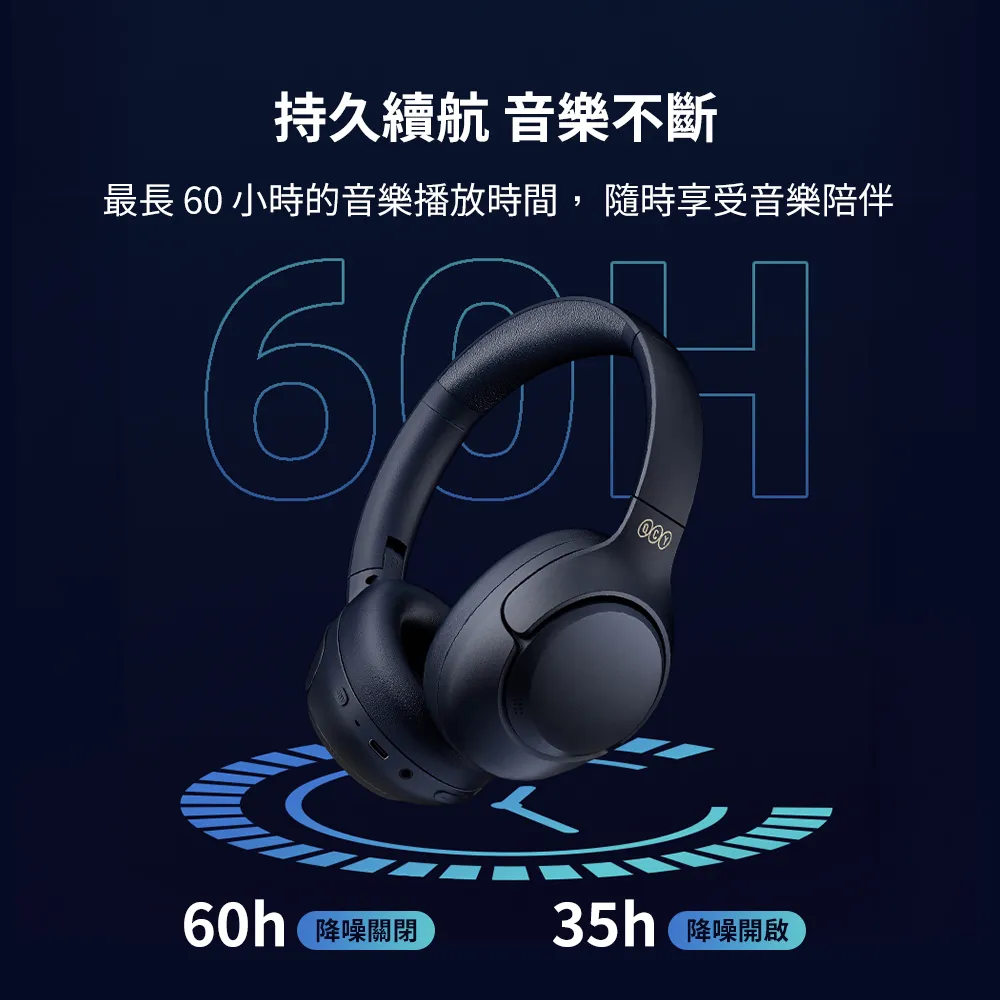 黑 QCY H3 降噪藍牙耳罩式耳機