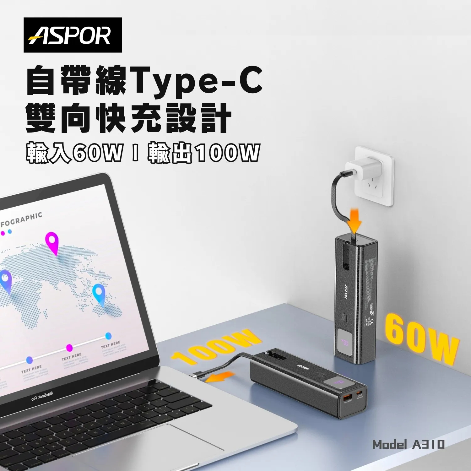 ASPRO-100W隨行快充行動電源-寶