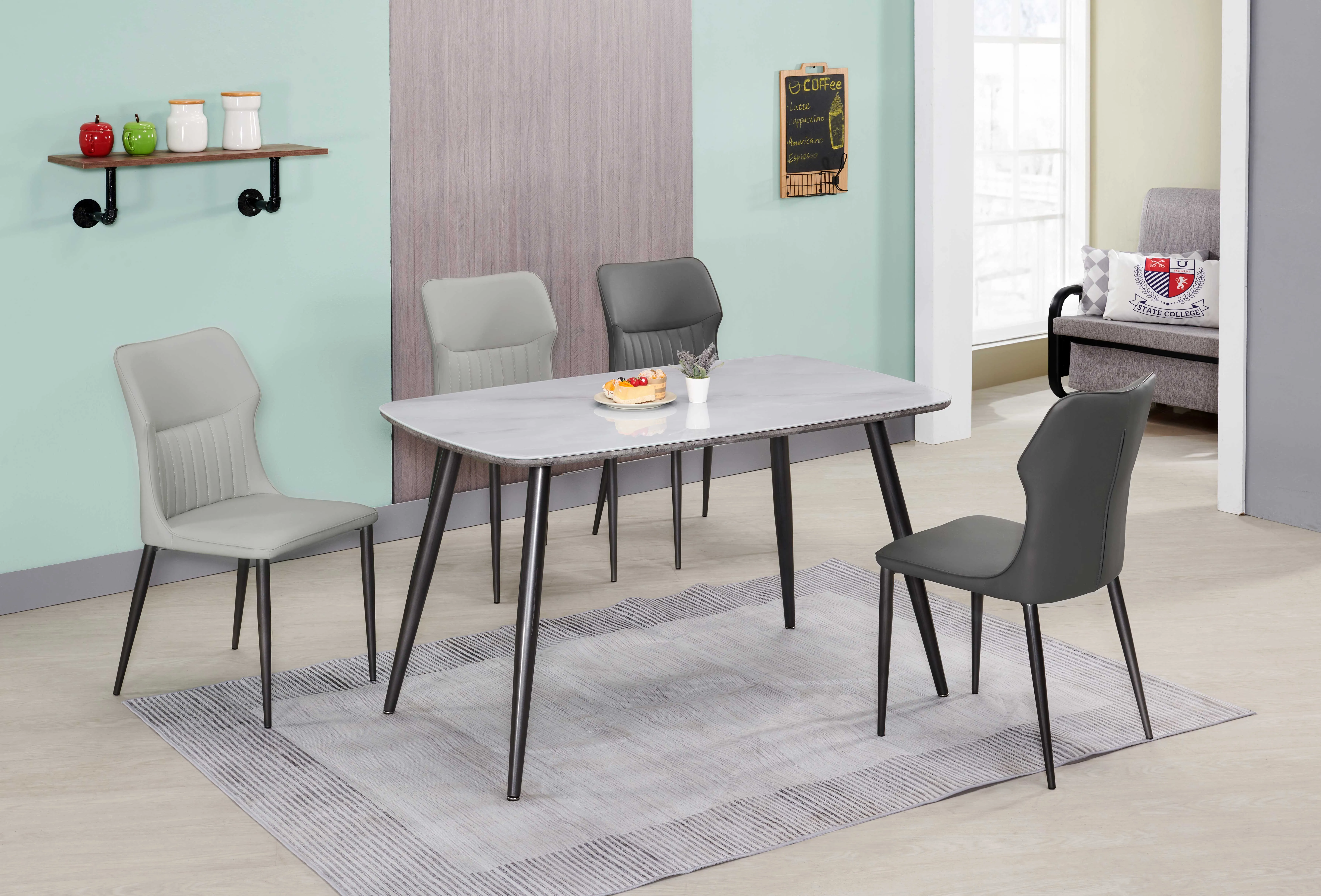 契焰玻璃餐桌 /契焰皮餐椅