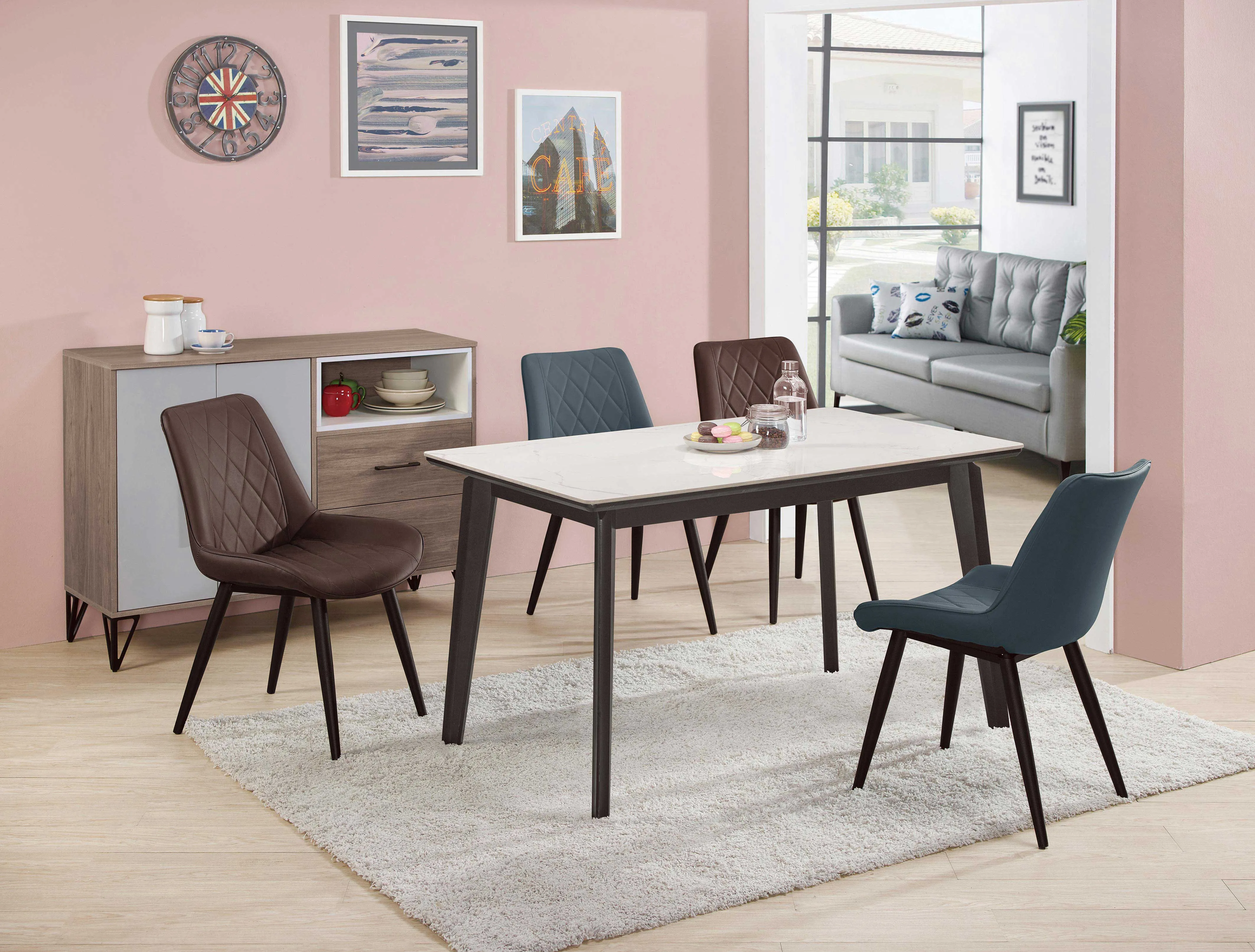 鎂旭岩板餐桌/品悦皮餐椅