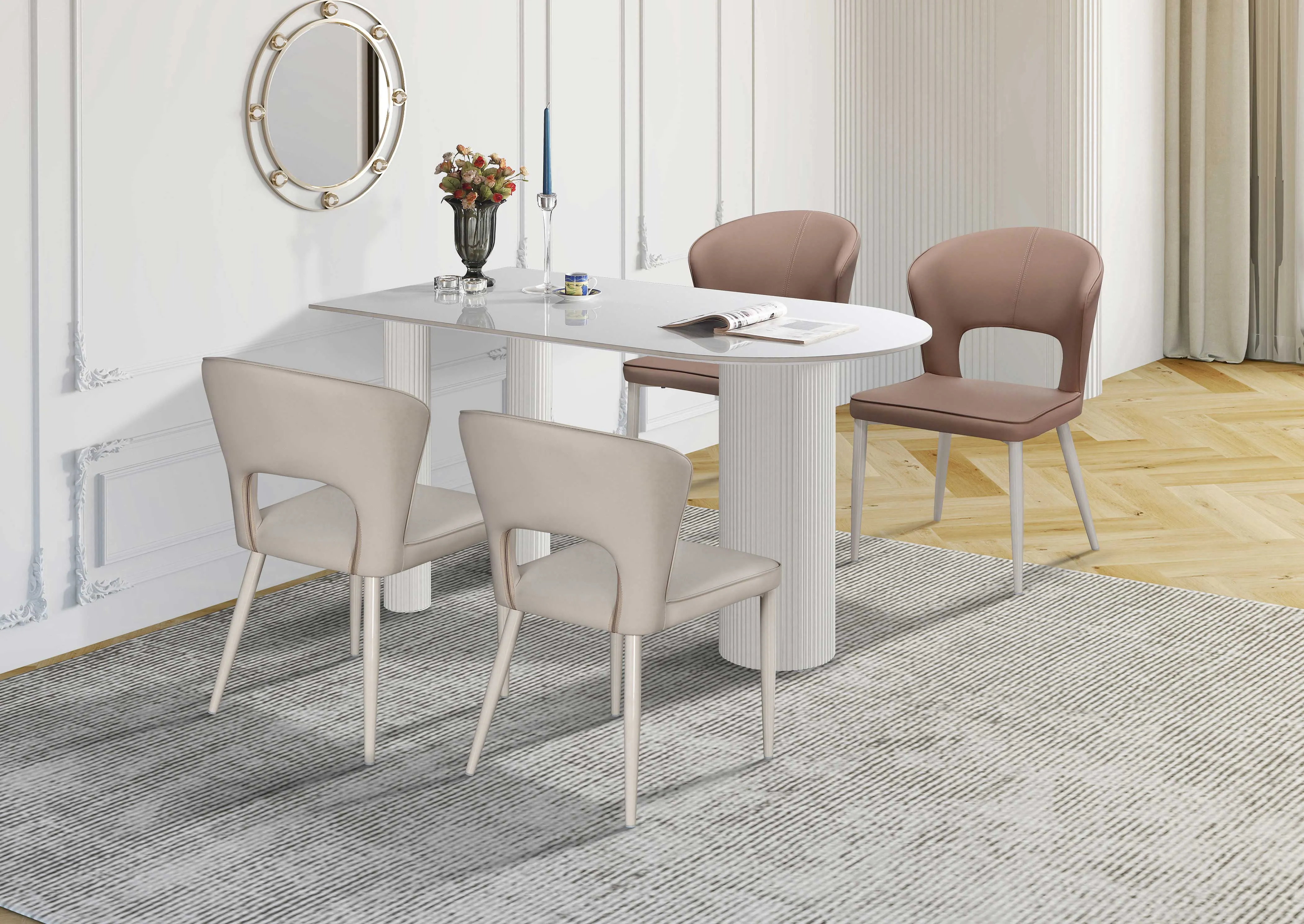 岩板餐桌/斯維登貓抓皮餐椅