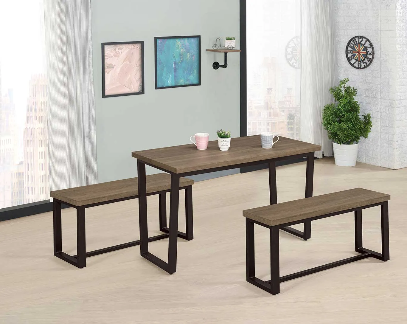 木面餐桌 /長板凳