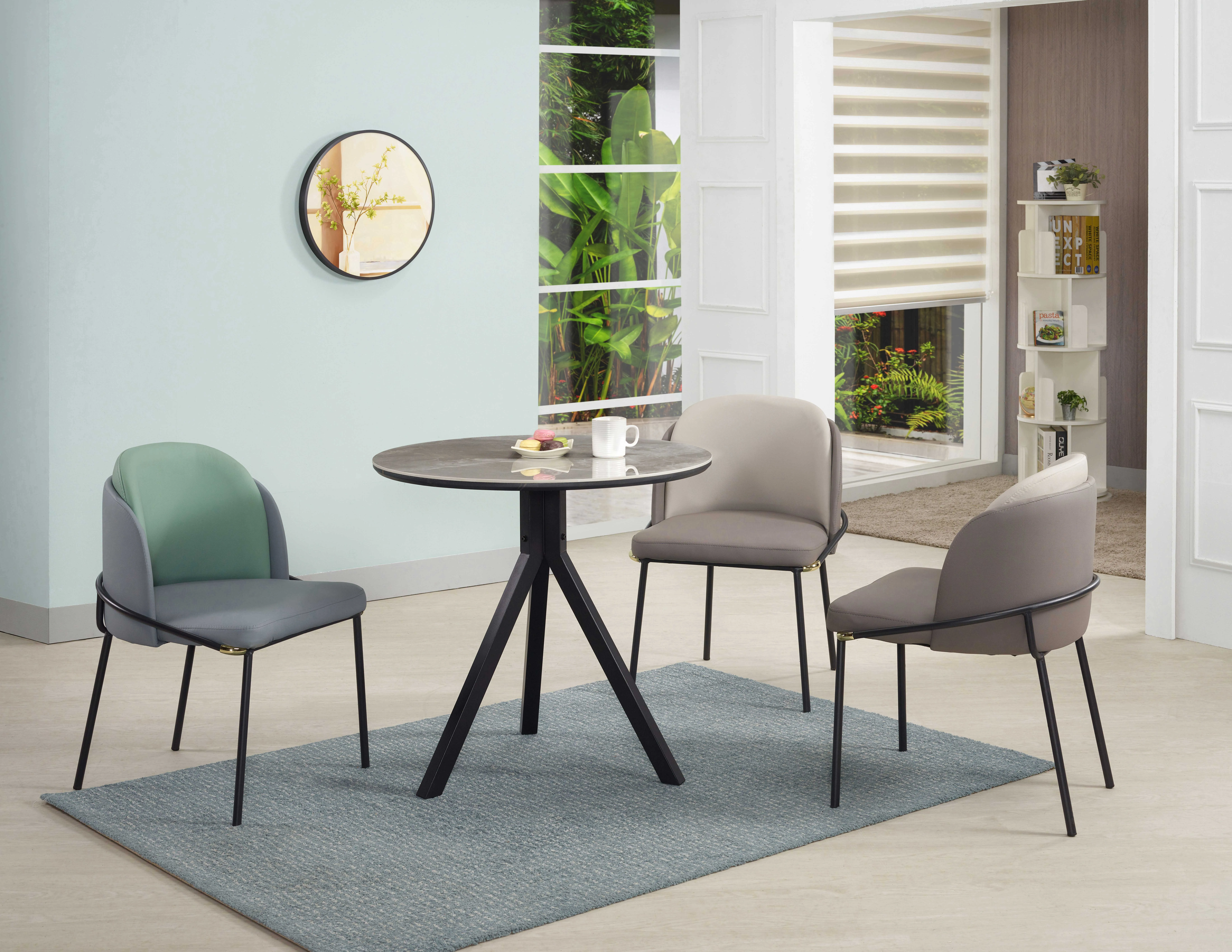 全宇岩板圓桌 /雙拼皮餐椅