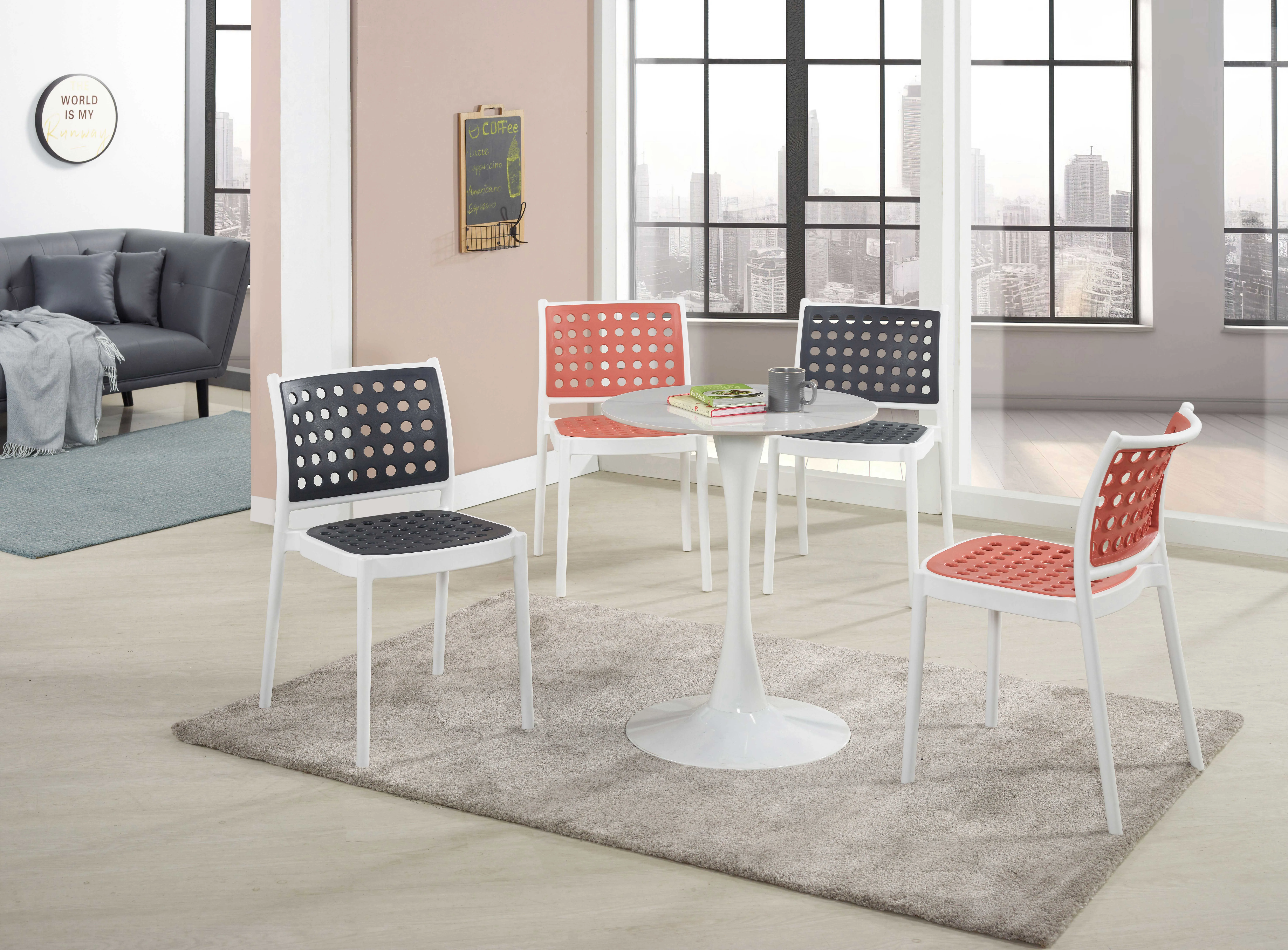 岩板白柱圓桌/餐椅