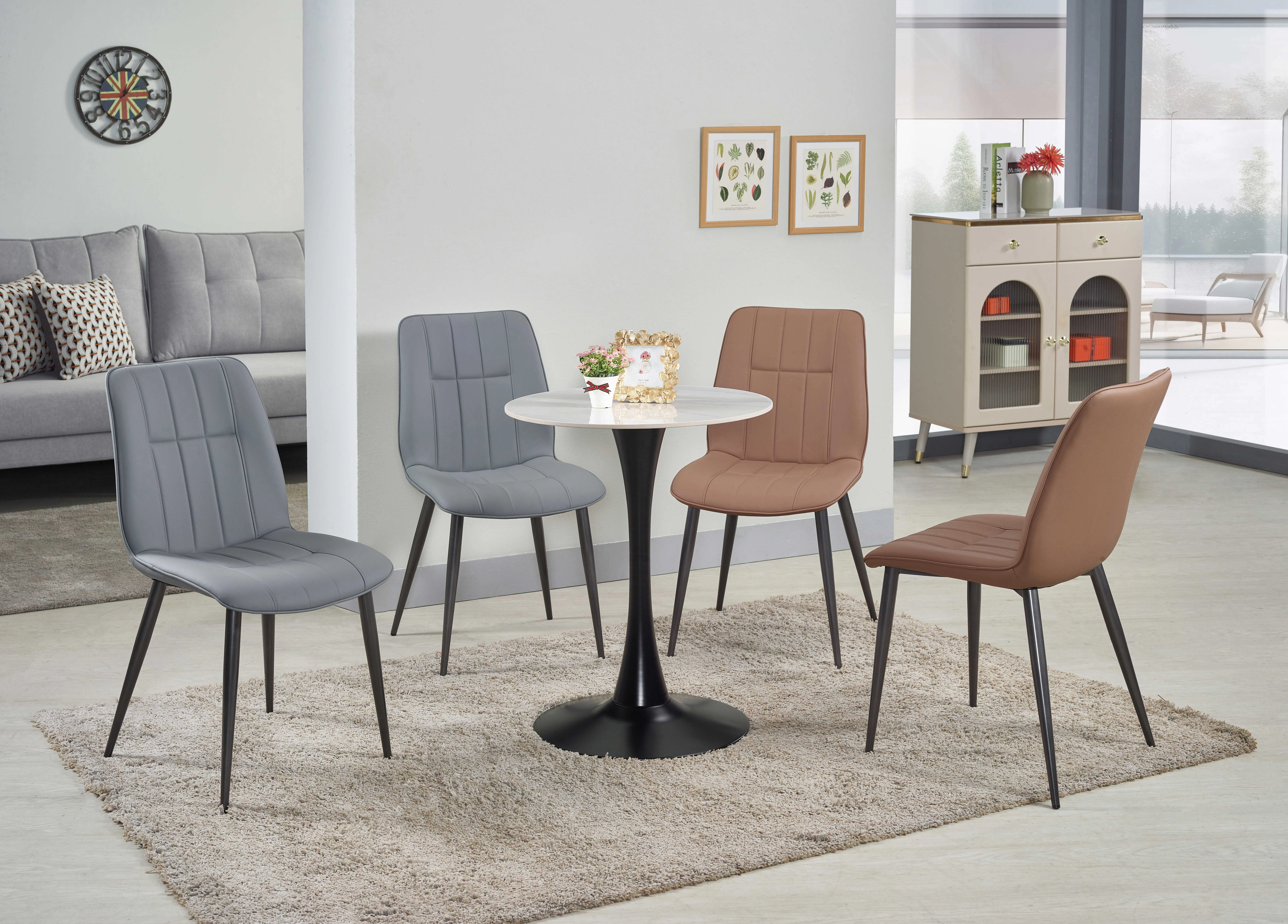 岩板黑柱圓桌/貓抓皮餐椅