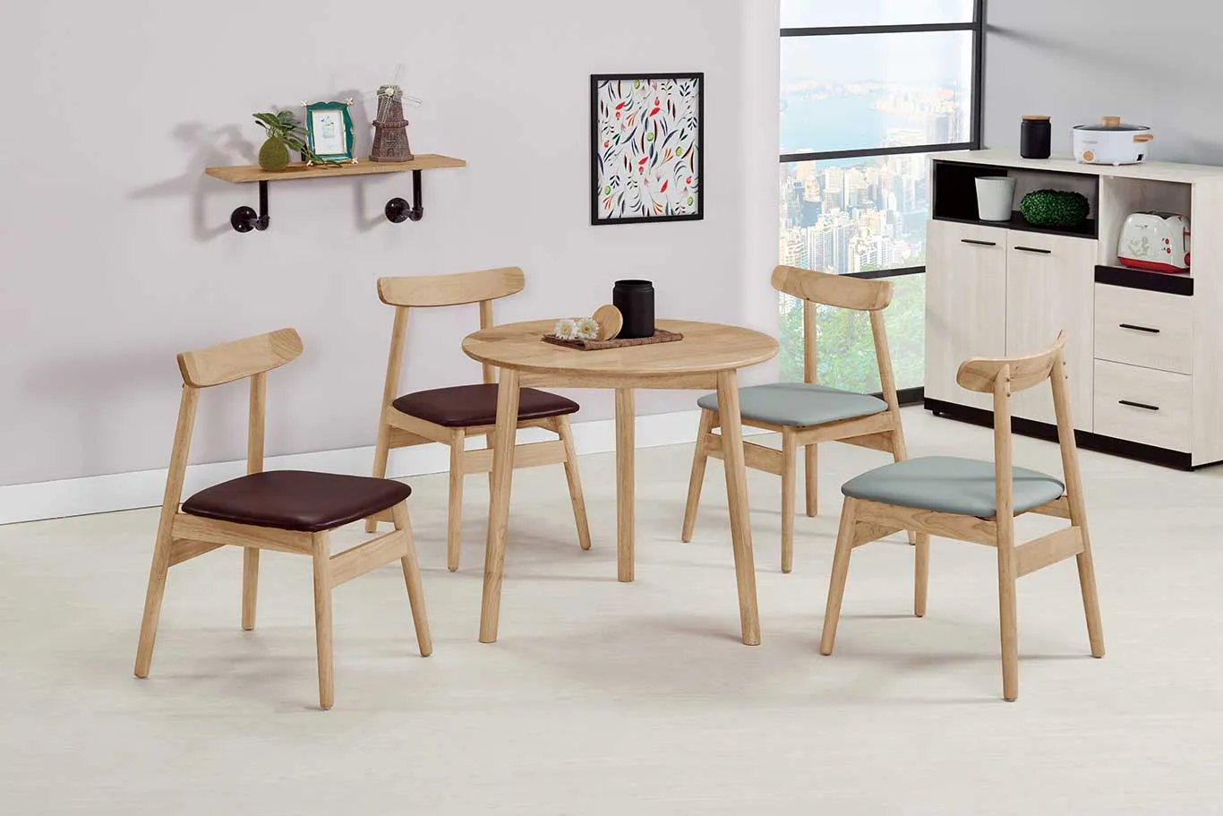 雅莉實木圓桌/越前實木皮餐椅