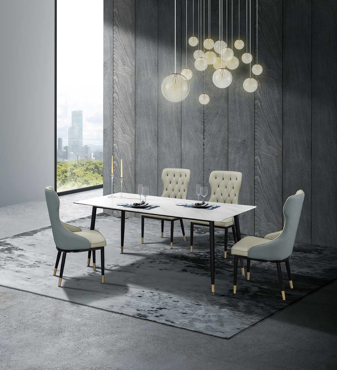 吉麗岩板餐桌/瓦爾納皮餐椅