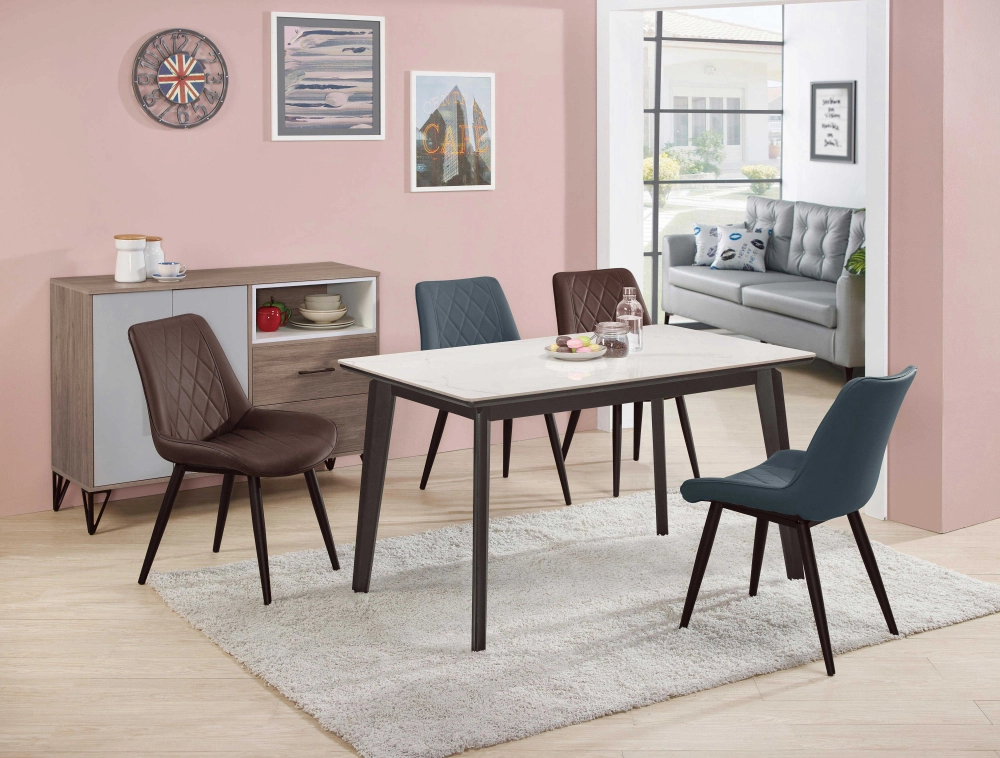 鎂旭岩板餐桌/品悦皮餐椅