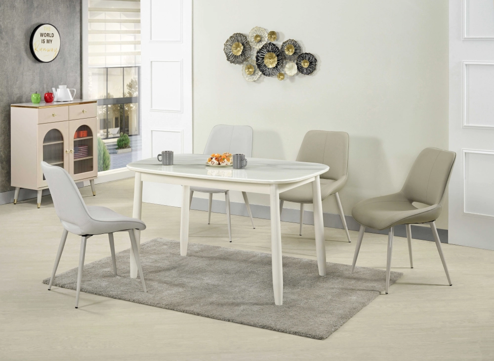 科技石橢圓餐桌/皮餐椅