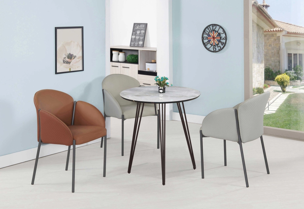 岩板圓桌 /猫抓皮餐椅 