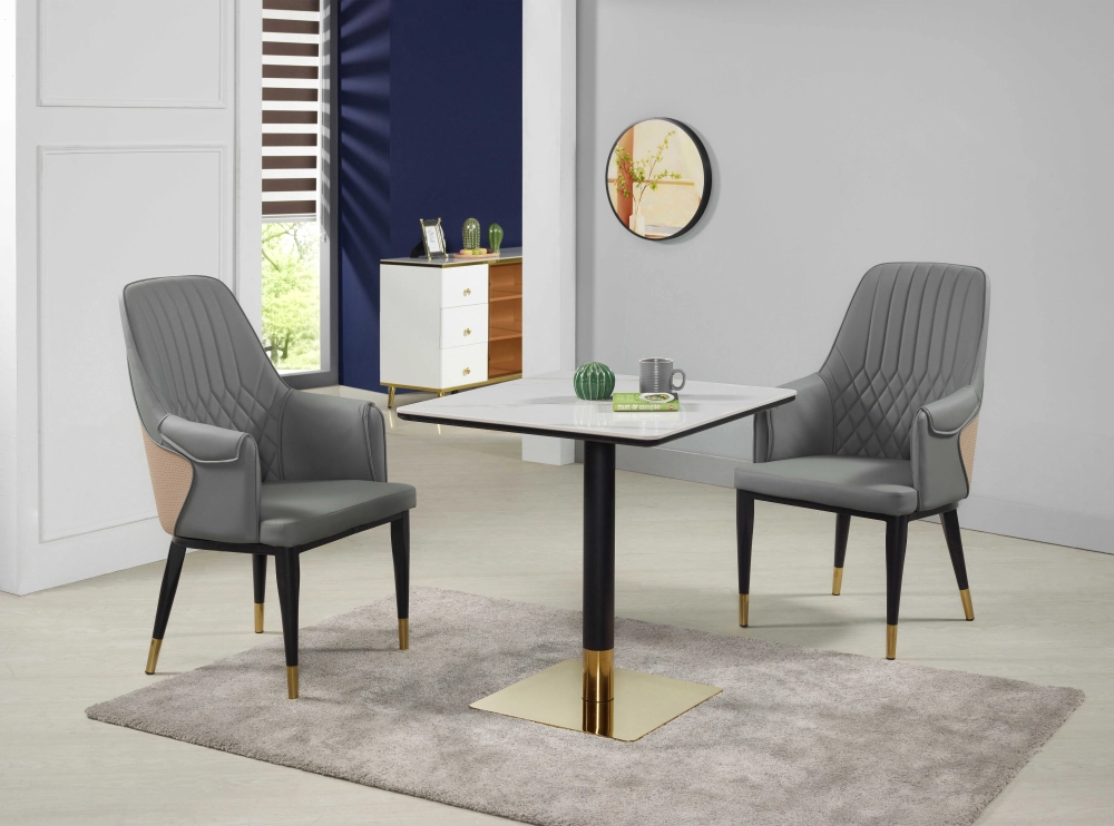 岩板方桌 /皮餐椅