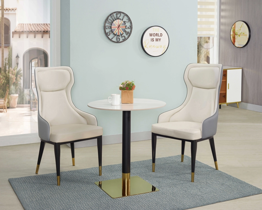 岩板圓桌 /皮餐椅