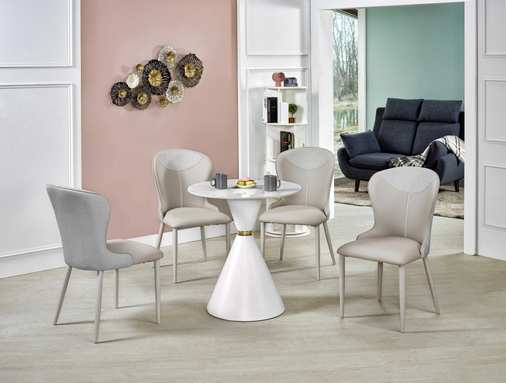 岩板白色圓桌 /貓抓皮餐椅