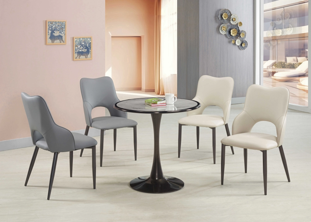 岩板圓桌/貓抓皮餐椅 