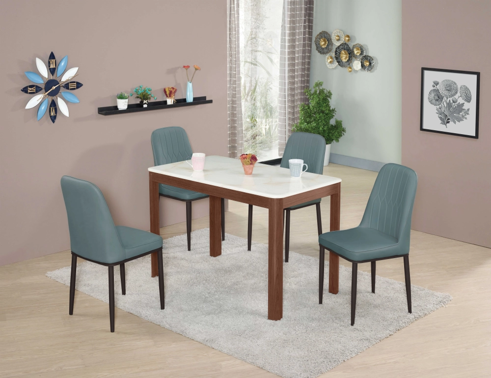 坦菲石面餐桌 /戴茜皮餐椅