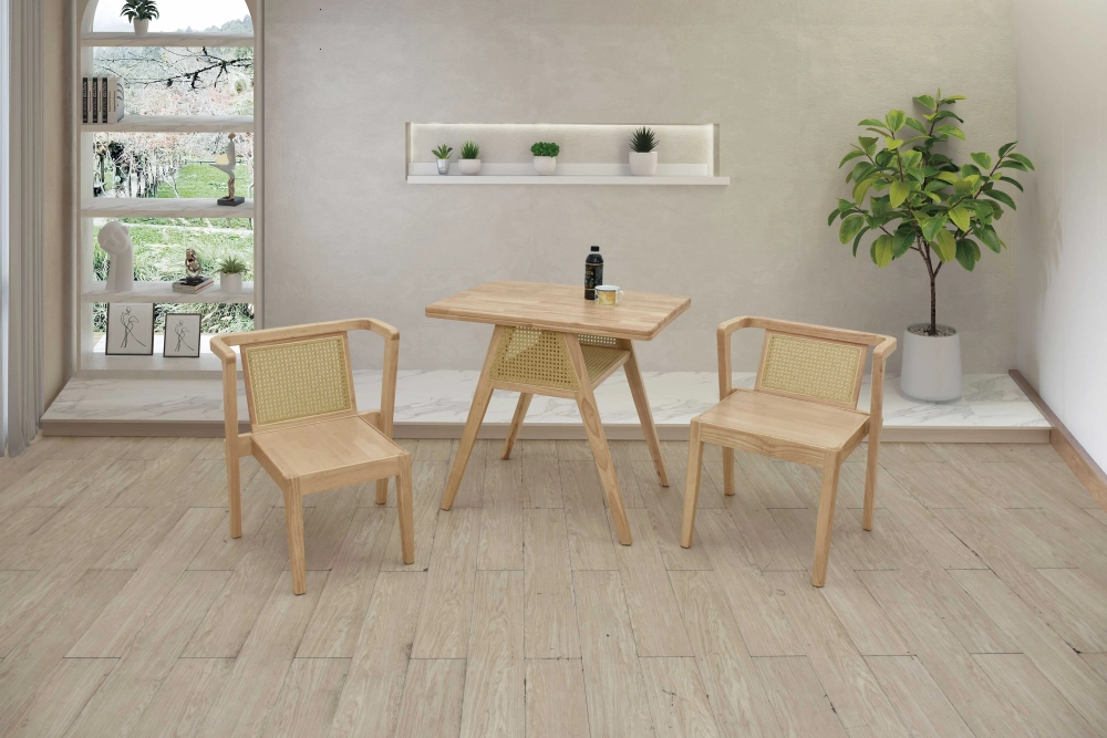 和風仿藤編實木桌椅組(全組)