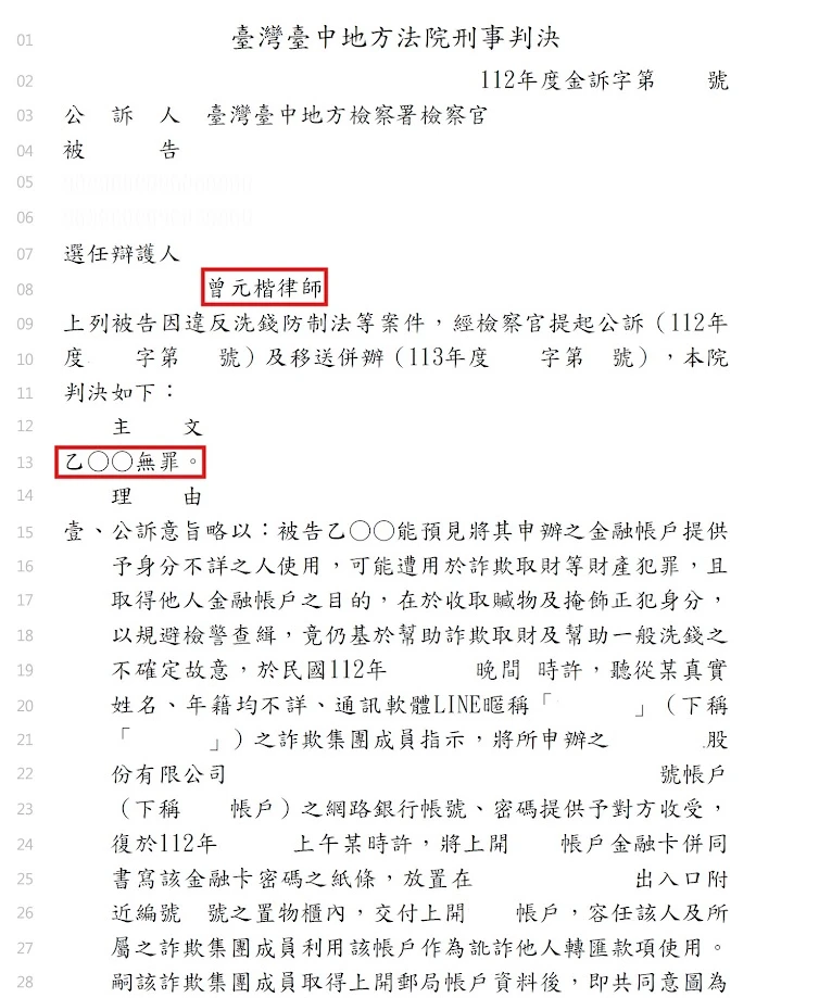 【無罪】借貸詐騙，誤成人頭戶，成功爭取無罪判決!