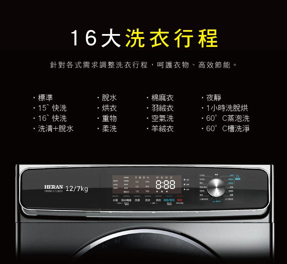 禾聯HWM-C1243V變頻洗脫烘滾筒式洗衣機12KG