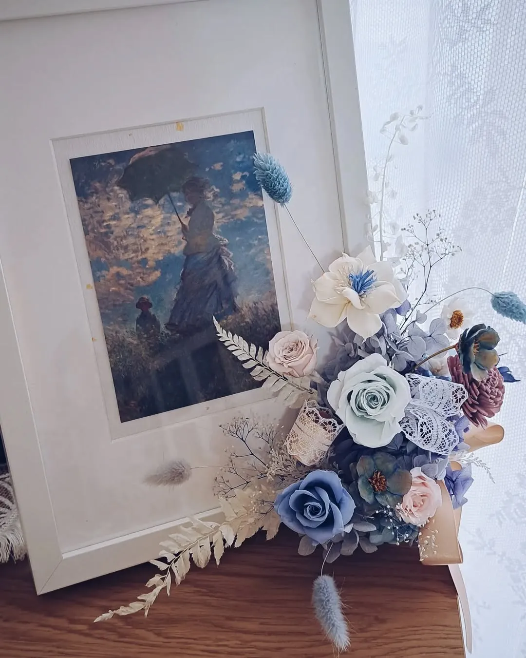 古典藍花叢 花相框
