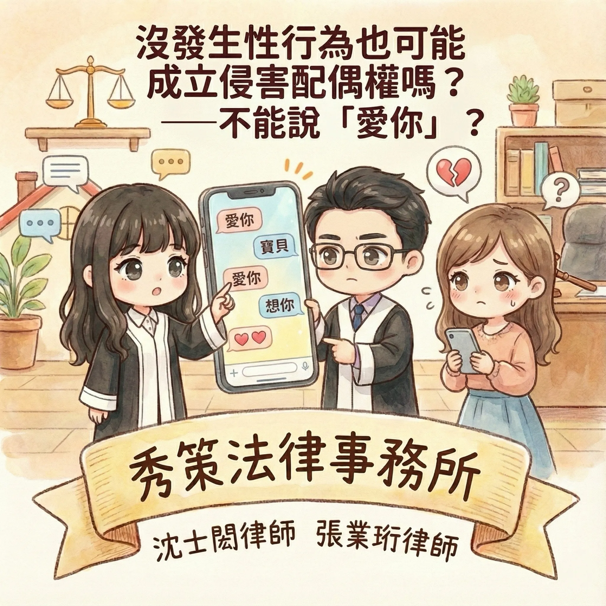 沒發生性行為也可能成立侵害配偶權嗎？──不能說「愛你」？ 外遇訴訟律師 / 外遇訴訟律師推薦 / 台北外遇訴訟律師 / 台北外遇訴訟律師推薦 / 新莊外遇訴訟律師 / 新莊外遇訴訟律師推薦