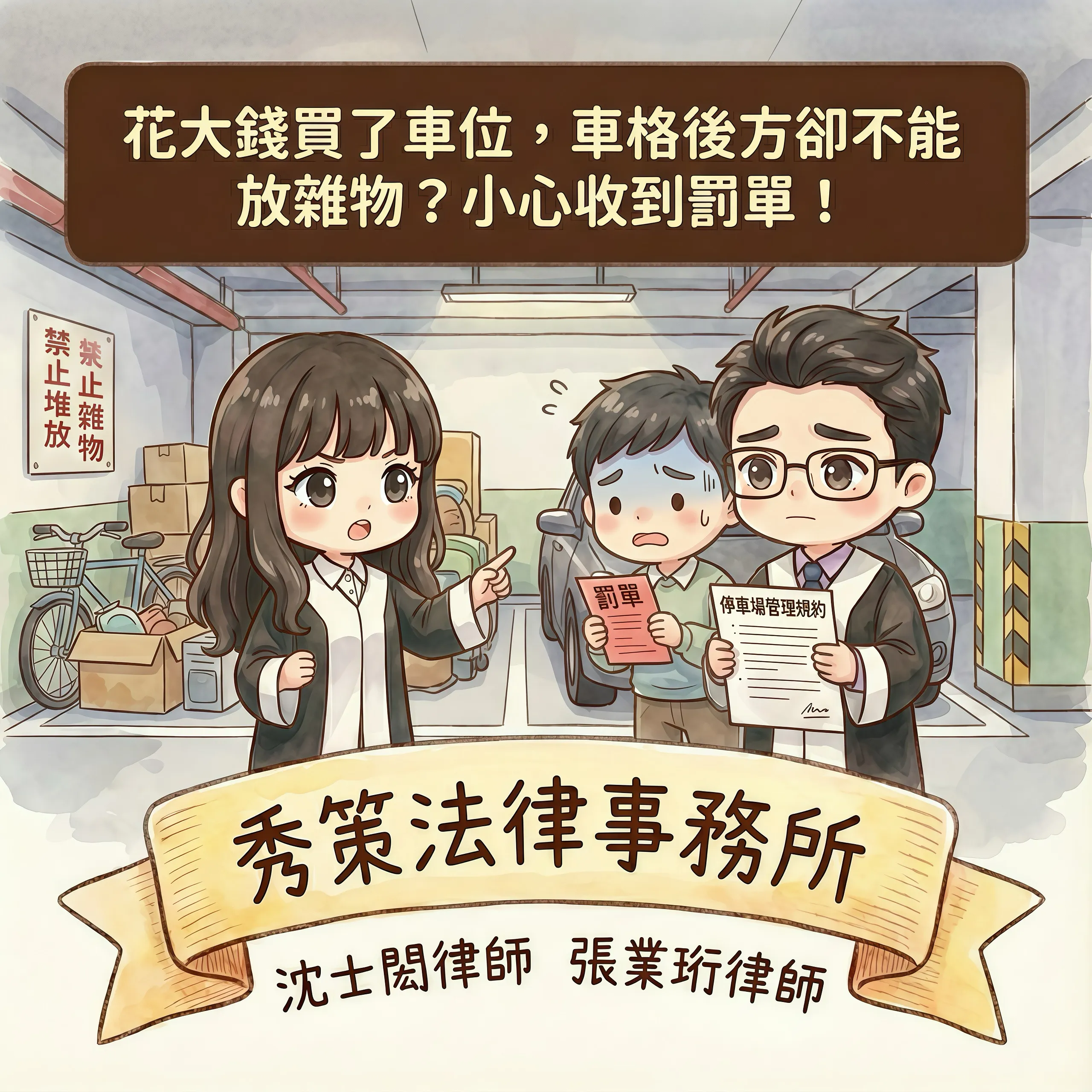 花大錢買了車位，車格後方卻不能放雜物？小心收到罰單！　社區法律顧問 / 新莊區律師推薦 / 台北律師推薦 / 社區訴訟律師推薦／台北律師事務所／台北律師推薦