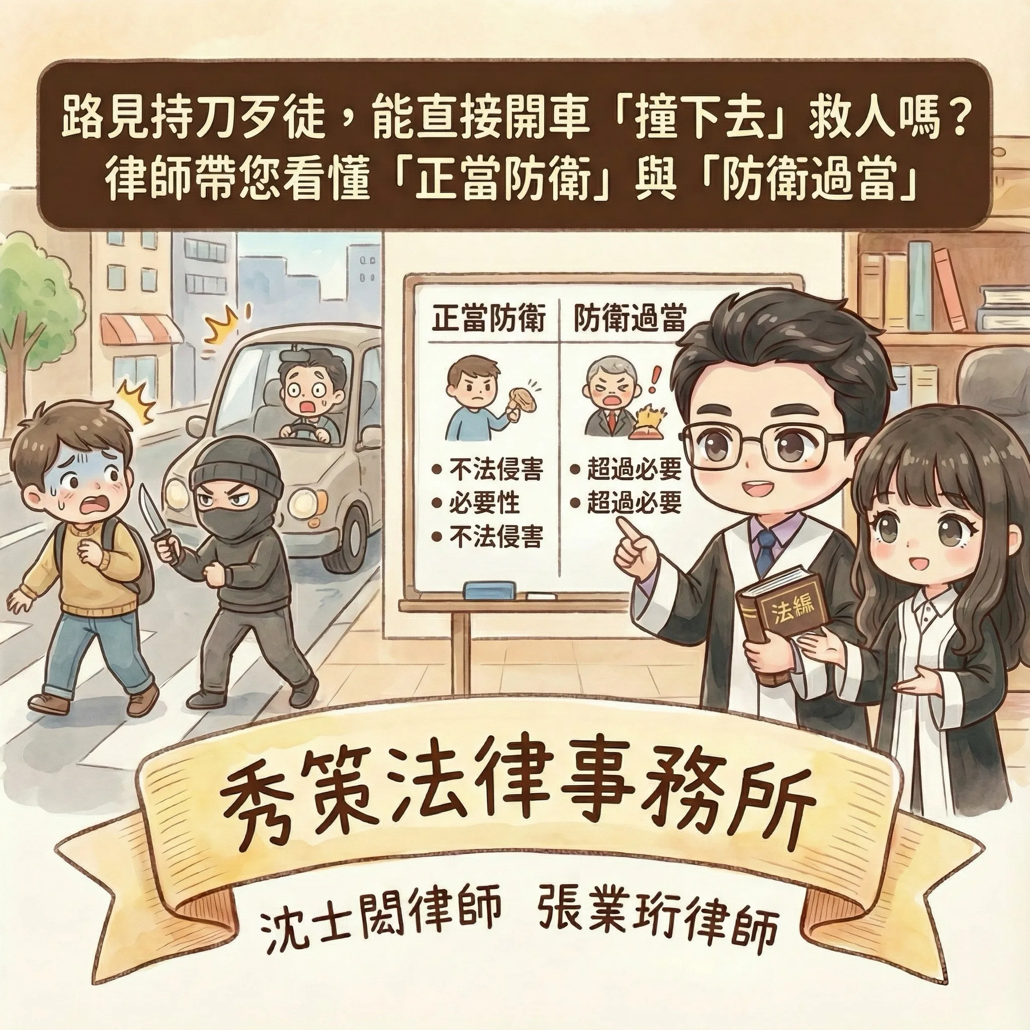 路見持刀歹徒，能直接開車「撞下去」救人嗎？律師帶您看懂「正當防衛」與「防衛過當」  刑事辯護律師 / 刑事辯護律師推薦 / 台北刑事辯護律師 / 台北刑事辯護律師推薦 / 新莊區刑事辯護律師 / 新莊區刑事辯護律師推薦