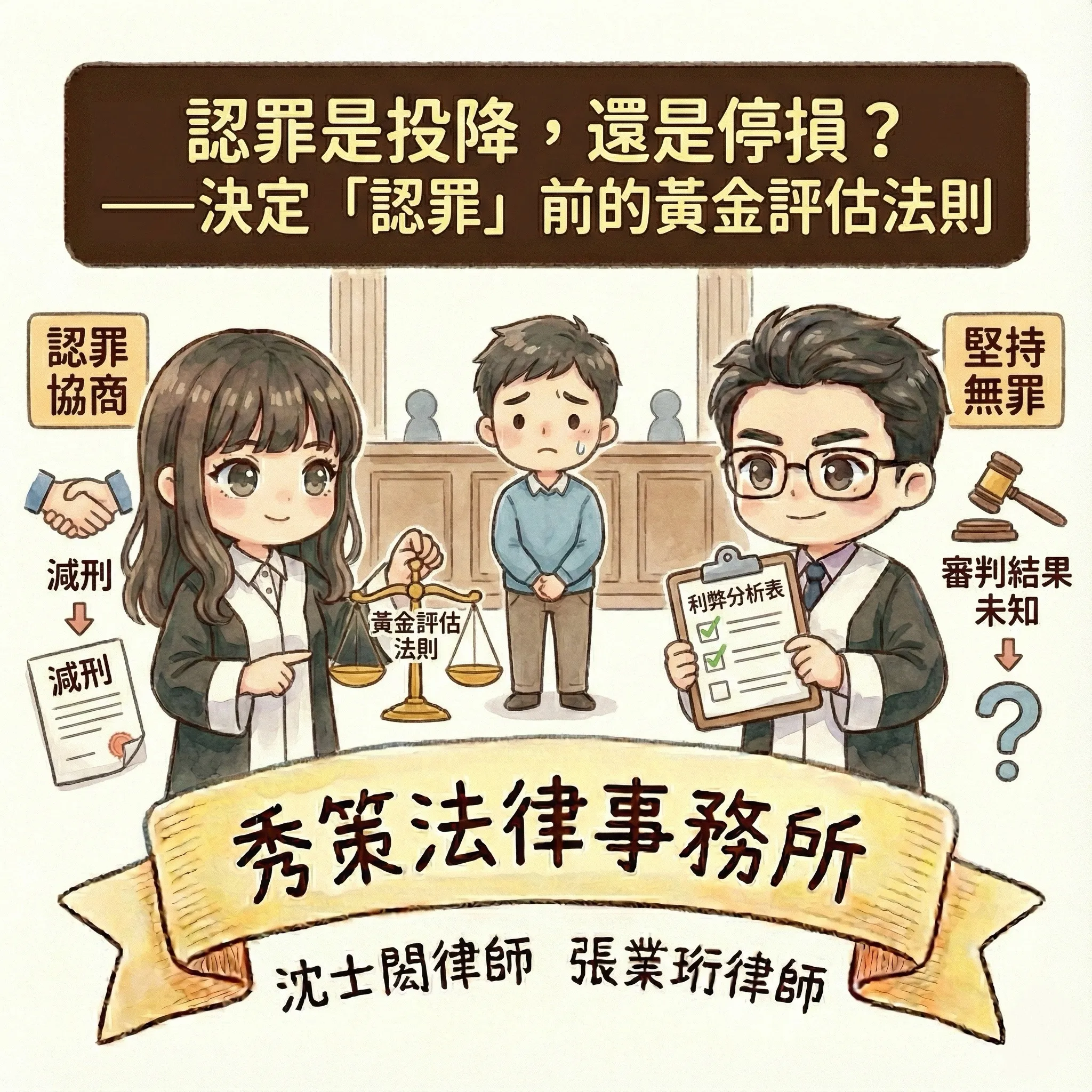 認罪是投降，還是停損？——決定「認罪」前的黃金評估法則　#律師事務所 #律師推薦 #台北律師事務所 #新北律師推薦  #新北律師事務所 #新北律師推薦 #刑事訴訟律師   #刑事訴訟律師推薦  #台北刑事訴訟律師  #新北刑事訴訟律師推薦 