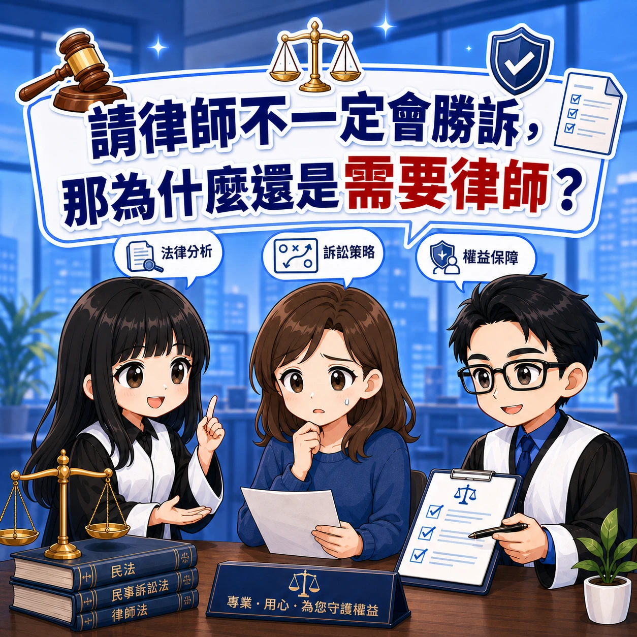 請律師不一定會勝訴，那為什麼還是需要律師？  法律顧問 / 新莊區律師推薦 / 台北律師推薦 / 台北訴訟律師推薦／台北律師事務所／台北社區律師推薦 / 新北社區律師推薦 /  家事紛爭律師推薦／社區治理律師推薦