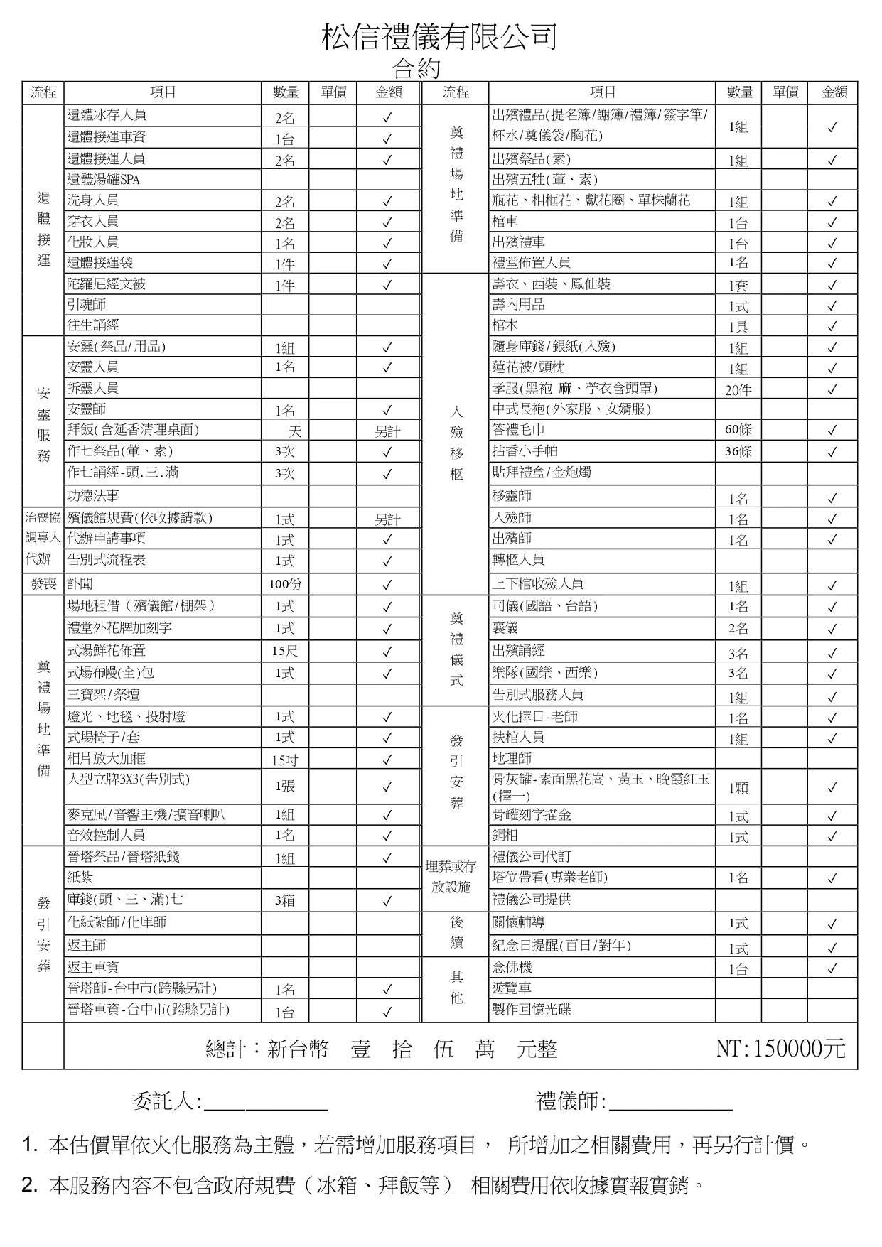 尊榮禮儀方案 $150000