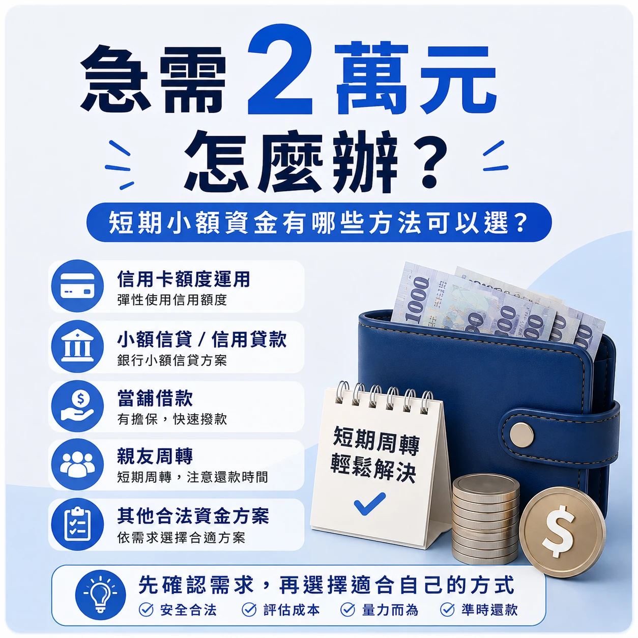 急需2萬元怎麼辦？短期小額資金有哪些方法可以選？
