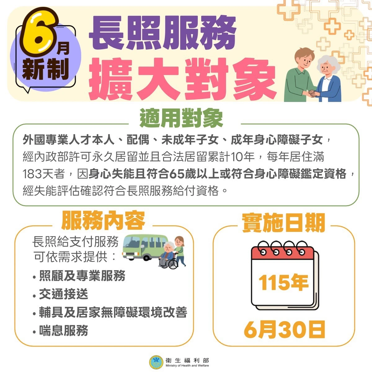 115年長照新制｜外國專業人才及眷屬納入長照服務適用對象