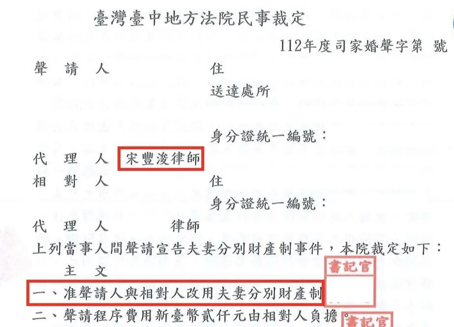 聲請改用分別財產制獲准！ 