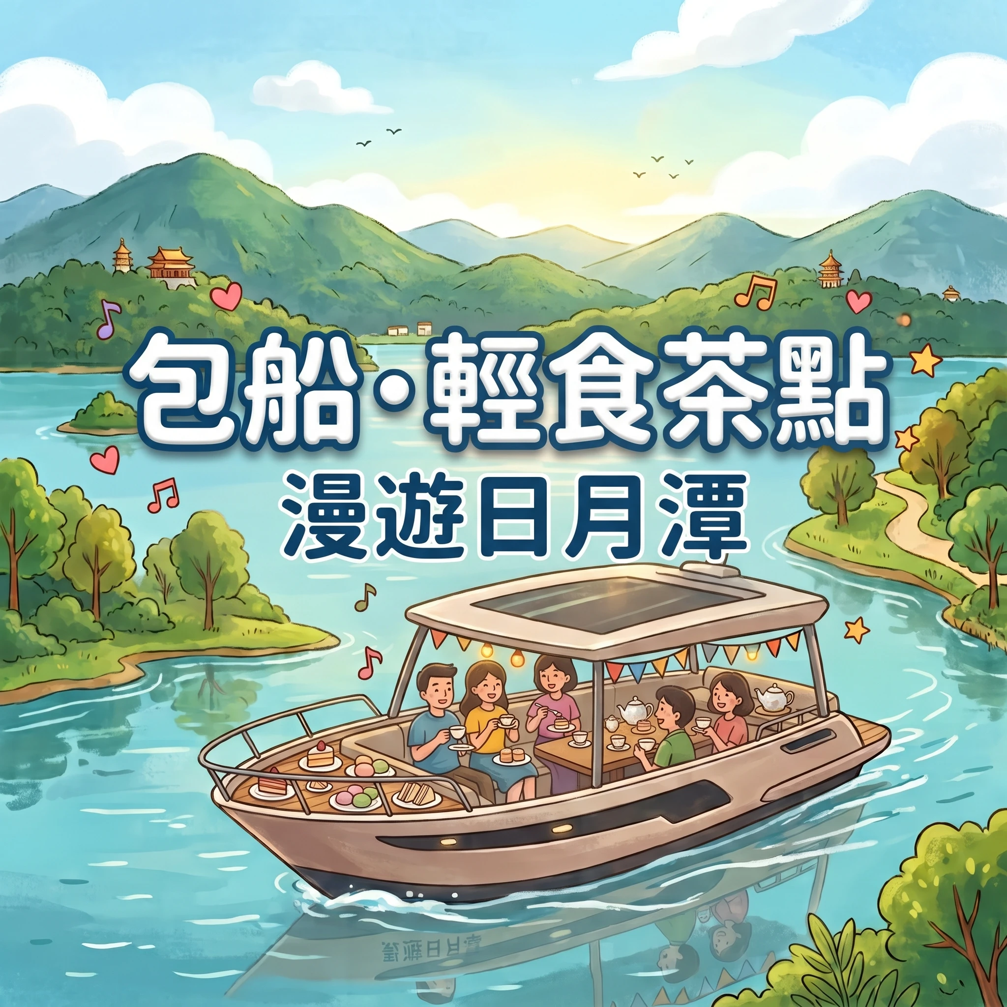 包船・輕食茶點漫遊⽇⽉潭