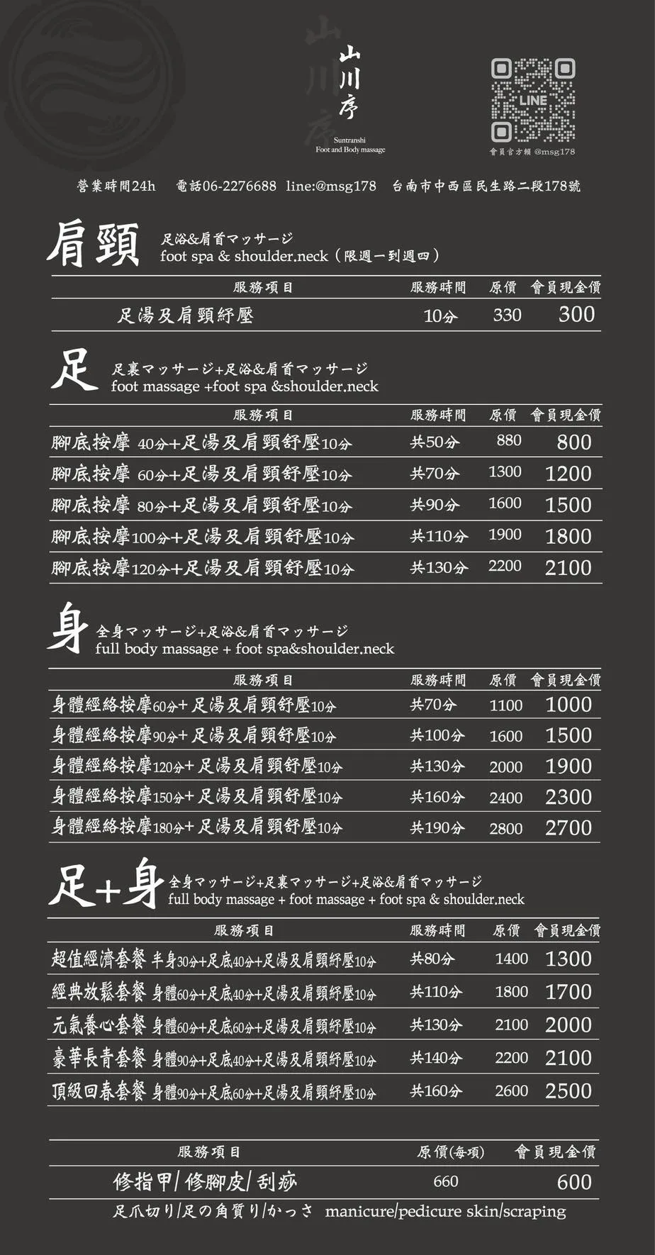價目表